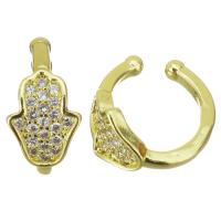 laiton Clip boucle d’oreille, Placage de couleur d'or, pavé de micro zircon & pour femme, 6.5x12x11.5mm, 10pairescouple/lot, Vendu par lot