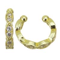 laiton Clip boucle d’oreille, Placage de couleur d'or, pavé de micro zircon & pour femme, 2.5x11x12mm, 10pairescouple/lot, Vendu par lot