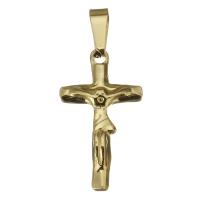 Nerezová ocel Cross Přívěsky, Nerez, Kříž, barva pozlacený, 14x24.5x3mm, Otvor:Cca 3.5x6.5mm, 10PC/Lot, Prodáno By Lot