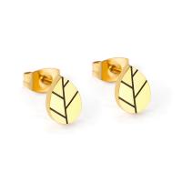 Roestvrij staal Stud Earrings, Blad, plated, mode sieraden & voor vrouw, goud, 6x8.50mm, 3paren/Lot, Verkocht door Lot