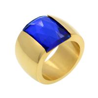 Bague en acier inoxydable, avec verre, Placage, normes différentes pour le choix & pour femme, plus de couleurs à choisir, 14mm, 11mm, Taille:6-9, Vendu par PC