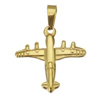 Roestvrij stalen sieraden Hangers, Messing, Vliegtuig, gold plated, 24x23x2.5mm, Gat:Ca 3x7mm, 10pC's/Lot, Verkocht door Lot