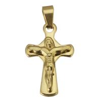 Rostfritt stål Cross Hängen, ROSTFRITT STÅL, guldfärg pläterade, 14x22x3.5mm, Hål:Ca 3x5mm, 10PC/Lot, Säljs av Lot