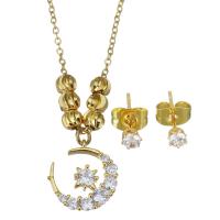 Cubic Zirconia Stainless Steel Jewelry Sets Stud Earring & necklace gold color plated micro pave cubic zirconia & for woman 1.2mm 3mm Length Approx 17 Inch Sold By Lot