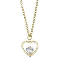 Collana in acciaio inossidabile, acciaio inox, Cuore, placcato color oro, Micro spianare cubic zirconia & per la donna, 11.5x13mm,1.5mm, 10Strandstrefolo/lotto, Venduto da lotto