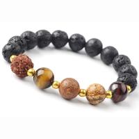 Gemstone Armbånd, Lava, med Natursten & Red Tiger Eye Stone & Messing, du kan DIY, flerfarvede, Solgt af Strand