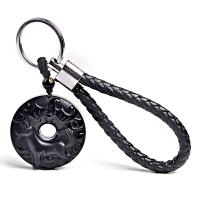 Sleutelhanger, Obsidian, met PU & Zinc Alloy, uniseks & verschillende ontwerpen voor de keuze, zwart, 45x10mm, Verkocht door PC