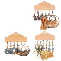 Zinc Alloy Earring Set with Caddice & turquoise & Wood plated three pieces & fashion jewelry Sold By Set