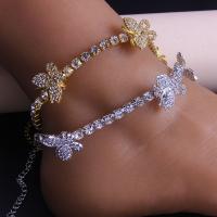 Sinc Alloy Anklet, Féileacán, plátáilte, do bhean & le rhinestone, dathanna níos mó le haghaidh rogha, nicil, luaidhe & caidmiam saor in aisce, Díolta Per Thart 9 Inse Snáithe