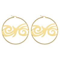 Mens acier inoxydable Hoop boucles d'oreilles, Placage, bijoux de mode & pour femme, Or, 70mm, Vendu par paire