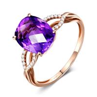 Kubische Zro2-Micro Pave Messingring, Messing, mit Amethyst, Micro pave Zirkonia, violett, 10x8mm, verkauft von PC