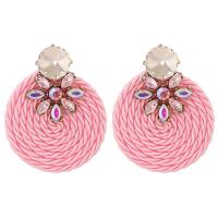 Boucles d'oreilles en alliage de zinc, avec Fibre de polyester, Placage, pour femme & avec strass, plus de couleurs à choisir, 45x55mm, Vendu par paire