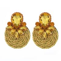 Zinc Alloy Drop Earrings with Polyester plated for woman & with rhinestone Sold By Pair