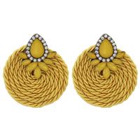 Boucles d'oreilles en alliage de zinc, avec Fibre de polyester, Placage, pour femme & avec strass, Jaune, 45x57mm, Vendu par paire