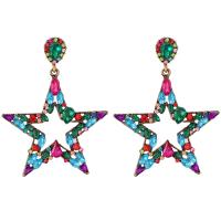 Sinc Alloy Earrings, Star, plátáilte, do bhean & le rhinestone, dathanna níos mó le haghaidh rogha, 55x77mm, Díolta De réir Péire