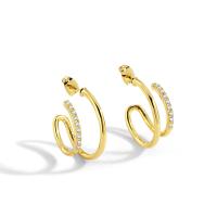 Boucles d'oreilles en laiton zircon cubique pavent, Placage de couleur d'or, pavé de micro zircon & pour femme, 25mm, Vendu par paire