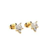 Messing Stud ørering, guldfarve belagt, for kvinde & med rhinestone, 6x8mm, Solgt af par