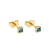 Messing Stud ørering, guldfarve belagt, for kvinde & med rhinestone, 3.83mm, Solgt af par