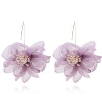 Boucles d'oreilles en alliage de zinc, Gaze, avec cristal & alliage de zinc, fleur, pour femme, plus de couleurs à choisir, 100x100mm, 10pairescouple/lot, Vendu par lot