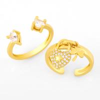 Messing Manchet Finger Ring, mode sieraden & micro pave zirconia, goud, Verkocht door PC