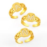 Messing Manschette Fingerring, Alphabet-Buchstabe, Micro pave Zirkonia, goldfarben, 10mm, verkauft von PC