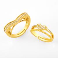 Kubieke Circonia Micro Pave Brass Ring, Messing, micro pave zirconia, gouden, 4x6mm, Verkocht door PC