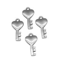 Ciondoli gioielli in acciaio inox, cuore e chiave, placcato color argento, 19x10x2mm, Appross. 100PC/borsa, Venduto da borsa