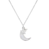 Collane d'argento sterlina, 925 sterline d'argento, with bianco conchiglia, with 1.96 inch extender chain, Luna, placcato, per la donna & con strass, nessuno, 10x11mm, Lunghezza Appross. 15.74 pollice, Venduto da lotto