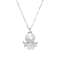 Necklaces Silver Sterling, 925 Sterling Silver, le Shell Pearl, le 1.96 inch slabhra extender, Angel, plátáilte, do bhean & le rhinestone, dathanna níos mó le haghaidh rogha, Díolta Per Thart 15.74 Inse Snáithe