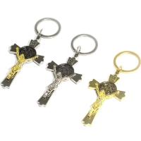 Zinklegering sleutelhanger haak, Zinc Alloy, Crucifix Cross, plated, meer kleuren voor de keuze, 38x75mm, 10pC's/Lot, Verkocht door Lot