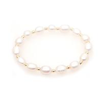 Sötvatten odlade Pearl Bracelet, Freshwater Pearl, med Akryl, för kvinna, vit, Såld Per 6.496 inch Strand