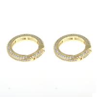 Snap fibbia in ottone, Cerchio, placcato color oro, Micro spianare cubic zirconia, assenza di nichel,piombo&cadmio, 19x19x3mm, Venduto da PC