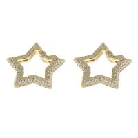 Mässing Snap Lås, Star, guldfärg pläterade, micro bana cubic zirconia, nickel, bly och kadmium gratis, 22x23x3mm, Säljs av PC