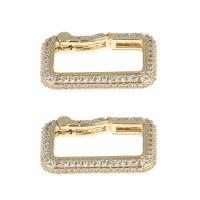 Messing Snap Lås, Square, guldfarve belagt, Micro Pave cubic zirconia, nikkel, bly & cadmium fri, 27x13x3mm, Solgt af PC