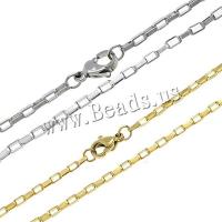 Stainless Steel Chain Ogrlica, Nehrđajući čelik, zlatna boja pozlaćen, različite veličine za izbor & Kutija lanac, više boja za izbor, Dužina Približno 17.5 inčni, 10pramenovi/Lot, Prodano By Lot