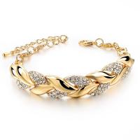 Zinklegering armbandkettingen, Zinc Alloy, gold plated, met strass, Lengte Ca 7.6 inch, 10strengen/Lot, Verkocht door Lot