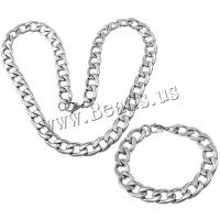 Ruostumaton teräs Rannekoru ja kaulakoru, Curb Chain, alkuperäinen väri, 19x13x3mm, Pituus N. 24.5 tuuma, 5set/erä, Myymät erä