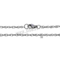 Rustfrit Stål Nekclace Chain, Stainless Steel, reb kæde, oprindelige farve, 2mm, Længde Ca. 19 inch, 10Strands/Lot, Solgt af Lot