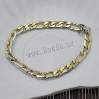 Roestvrij staal armbanden, plated, figaro ketting & two tone, meer kleuren voor de keuze, 16x7x2mm, 12x7x2mm, Lengte Ca 8.5 inch, 10strengen/Lot, Verkocht door Lot