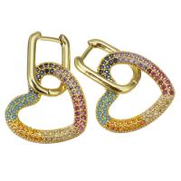 Cilindrata Zircone Orecchini in ottone micro pavimenta, Cuore, placcato, gioielli di moda & Micro spianare cubic zirconia & per la donna, oro, assenza di nichel,piombo&cadmio, 31mm,21x21.5mm, 5Pairspaio/lotto, Venduto da lotto