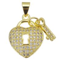 Kubik Zirkonium mikro bana Mässing hängande, Hjärta, plated, mode smycken & micro bana cubic zirconia & för kvinna, guld, nickel, bly och kadmium gratis, 14.50x19x3.50mm, Hål:Ca 3.5mm, 10PC/Lot, Säljs av Lot