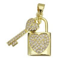 Cubique Pendentif en laiton zircon pavent, cadnas, Placage, bijoux de mode & pavé de micro zircon & pour femme, Or, protéger l'environnement, sans nickel, plomb et cadmium, 11x22x2mm, 10PC/lot, Vendu par lot