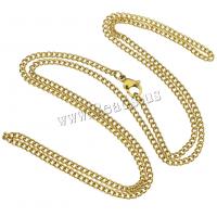 Ketting van edelstaal ketting, Roestvrij staal, gold plated, twist ovale keten, 3x2.50x1.50mm, Lengte Ca 24 inch, 5strengen/Lot, Verkocht door Lot