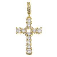 Kubik Zirkonium mikro bana Mässing hängande, Cross, plated, mode smycken & micro bana cubic zirconia & för kvinna, guld, nickel, bly och kadmium gratis, 16x25x5mm, Hål:Ca 4mm, 10PC/Lot, Säljs av Lot