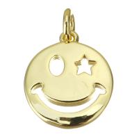 Colgantes de la joyería de cobre amarillo, metal, Cara sonriente, chapado, para mujer, dorado, 13x15x2mm, agujero:aproximado 3mm, 10PCs/Grupo, Vendido por Grupo