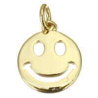 Colgantes de la joyería de cobre amarillo, metal, Cara sonriente, chapado, para mujer, dorado, libre de níquel, plomo & cadmio, 12x14x1.50mm, 10PCs/Grupo, Vendido por Grupo