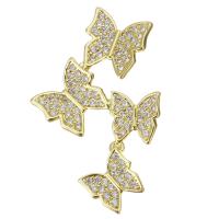 Cubic Zirconia Micro Pave bronze Pingente, cobre, Borboleta, banhado, joias de moda & micro pavimento em zircônia cúbica & para mulher, dourado, níquel, chumbo e cádmio livre, 20x33x4.50mm, 5PCs/Lot, vendido por Lot