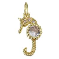 Terningformet Zirkon Micro Pave Messing vedhæng, Seahorse, forgyldt, mode smykker & Micro Pave cubic zirconia & for kvinde, guld, nikkel, bly & cadmium fri, 8x16x3mm, 10pc'er/Lot, Solgt af Lot