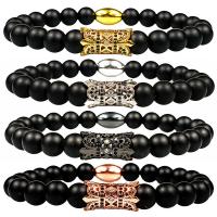 Gemstone Bracciali, Obsidian, with cubico zircone & ottone, gioielli di moda & elastico & DIY, nessuno, 190x8mm, Venduto per Appross. 7.5 pollice filo