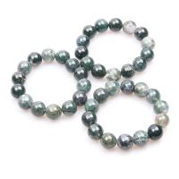 Agaat armbanden, Moss Agate, Ronde, gepolijst, voor vrouw, groen, 14mm, 14pC's/Strand, Per verkocht 7.716 inch Strand